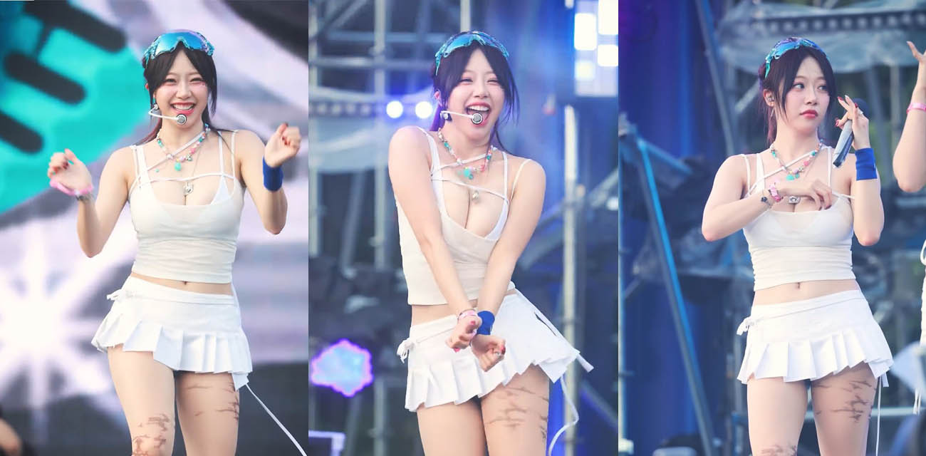 韩国人气女团成员【JEEWON】演唱会惊现露点，低胸装难遮爆炸巨乳，粉嫩乳晕成功收获流量密码